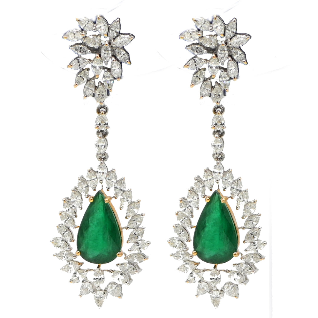 Emerald Pear Drop Diamond Earrings