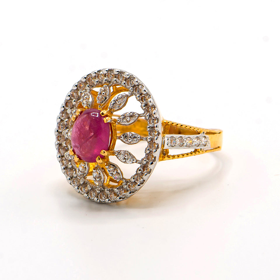 Ruby Sunburst Gold Ring